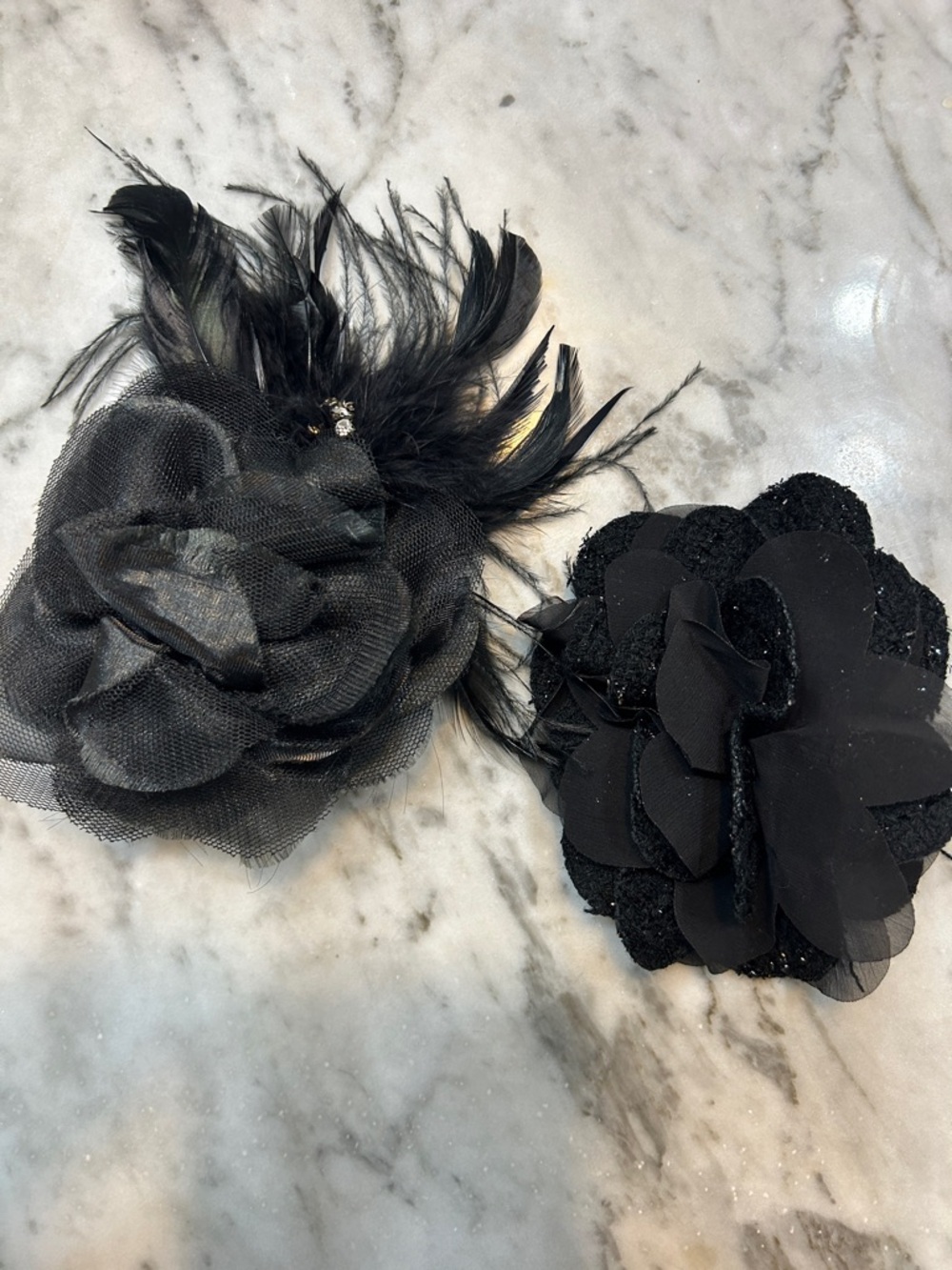 Black Feather & Floral Hair Clip Duo - Women’s Elegant pins.
